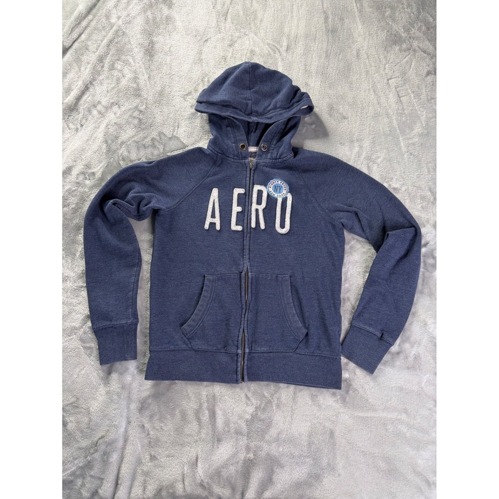 Aeropostale Hoodie Mens S Navy Blue Full Zip Long Sleeve Embroidered